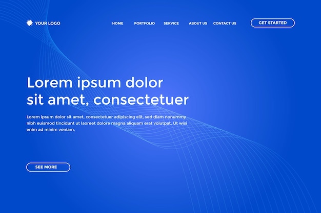 抽象的な線の波の青いグラデーションのランディングページ