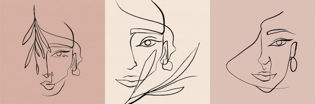 Abstract Line Woman Face Collection.