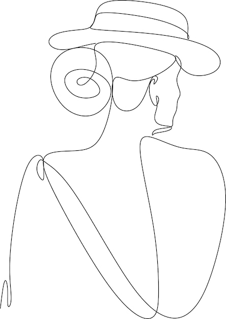 Vector abstract linear woman in hat minimal portrait head fashionable accessory
