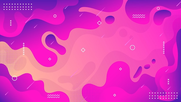 Abstract liquid gradients colors background design with memphis and geometric shape elements