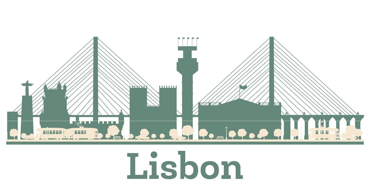 Vector abstract lisbon portugal city skyline silhouette with colored buildings lisbon cityscape with landmarks