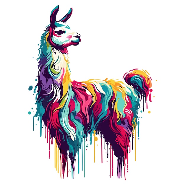 Vector abstract llama multicolored paints colored drawing vector illustration white background