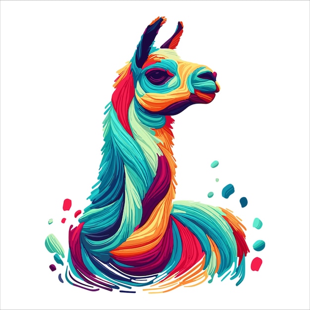 Vector abstract llama multicolored paints colored drawing vector illustration white background