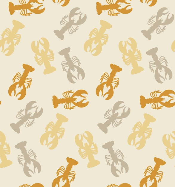 Abstract Lobsters Silhouettes Doodle Style Seamless Pattern Perfect for Allover Swimwear Fabric Prin