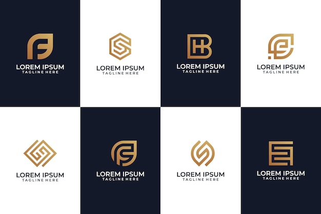 Vector abstract logo design collection with golden gradient