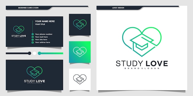 Vector abstract logo design love to study with minimalist line art concept and business card design premium vektor