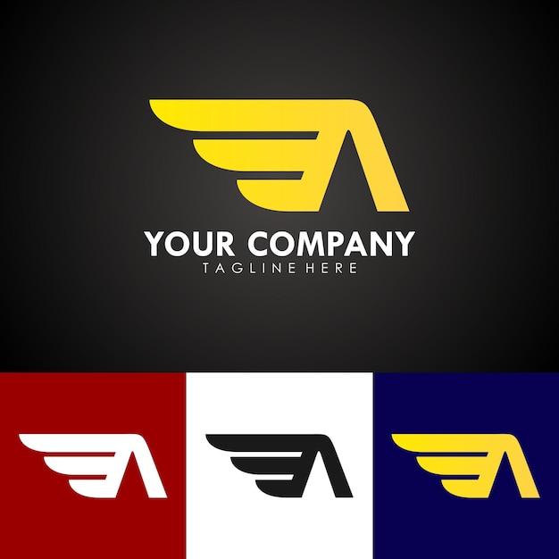 Disegno astratto del logo per il marchio della tua azienda, icona della lettera a con le ali