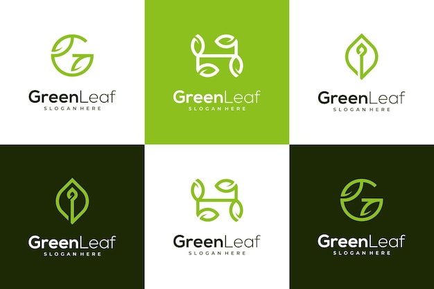 abstract logo style combination letter G H I and leaf logo design set