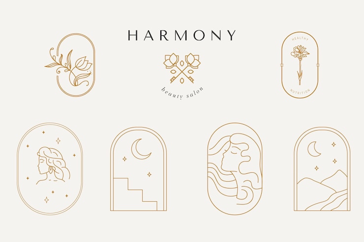 Vector abstract logo template with images of girls flowers and arches