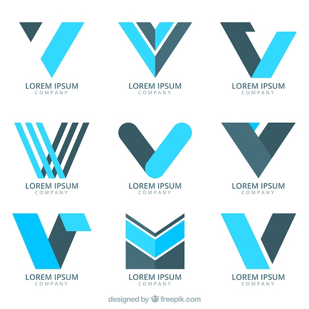 Vector abstract logos collection of letter v in flat design