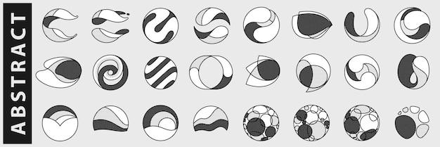 Abstract logos set Yin and yang overlapping emblems Optical intersection signs Retro 3D overlay icon