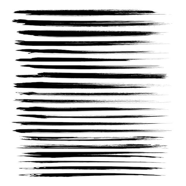 Abstract long black ink strokes set isolated on a white background