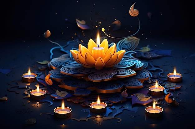 Vector abstract lotus diwali lamp 3d render