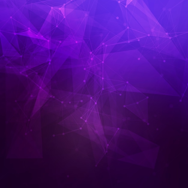 Abstract low poly dark purple bright technology background. connection structure. data science background. polygonal background. molecule and communication background