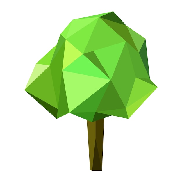 Vector abstract low poly tree icon isolated geometric polygonal style 3d low poly