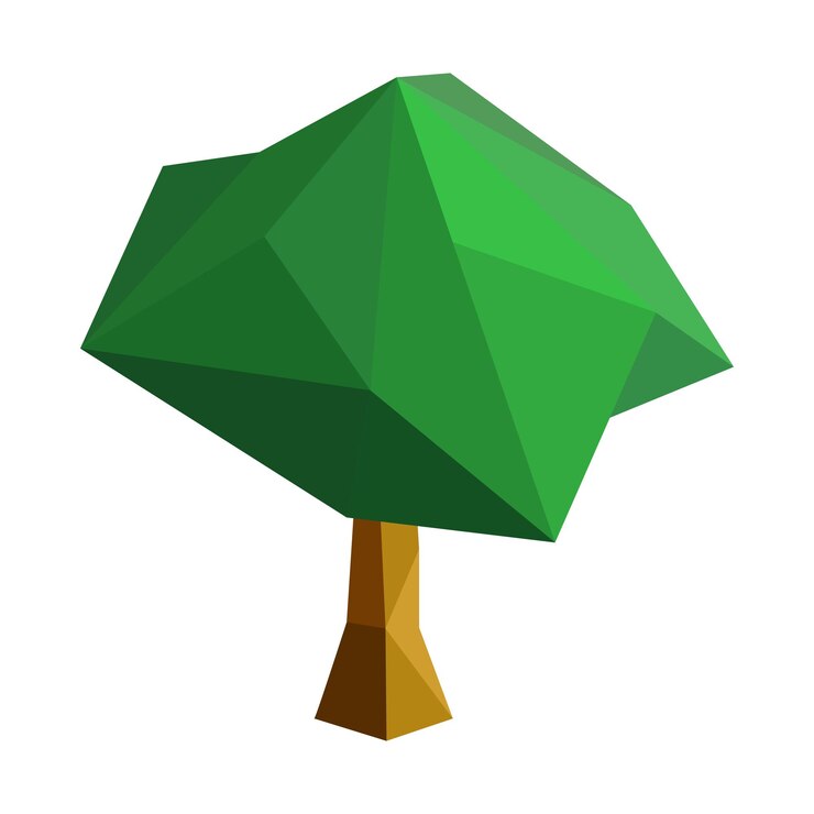 Vector abstract low poly tree icon isolated geometric polygonal style 3d low poly