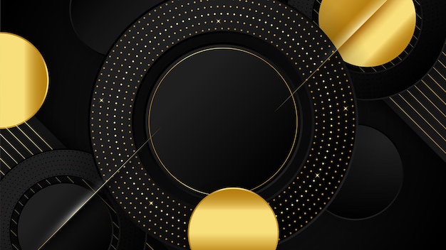 Abstract luxury black and gold background with circles and waves