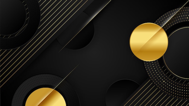 Abstract luxury black and gold background with circles and waves