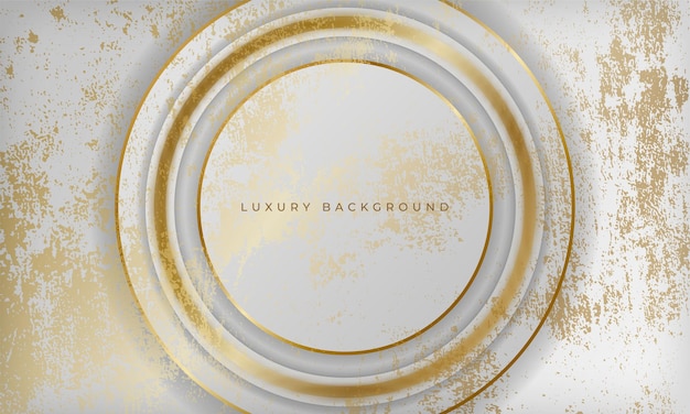 Abstract luxury circle shape design on white background with gold lines and grunge marble texture