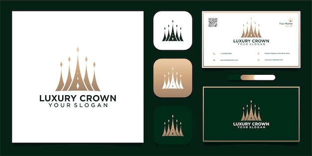 Abstract luxury crown logo design and business card