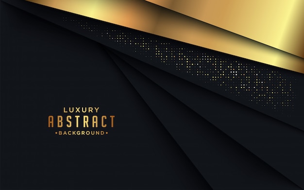 Abstract luxury dark background with golden lines and golden dots combinations.