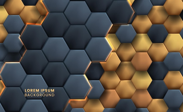 Abstract luxury elegant modern hexagon gold and black element for background or cover for technology or creative geometric