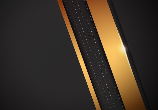 Vector abstract luxury geometric overlapping on black background with glitter and golden lines glowing dots