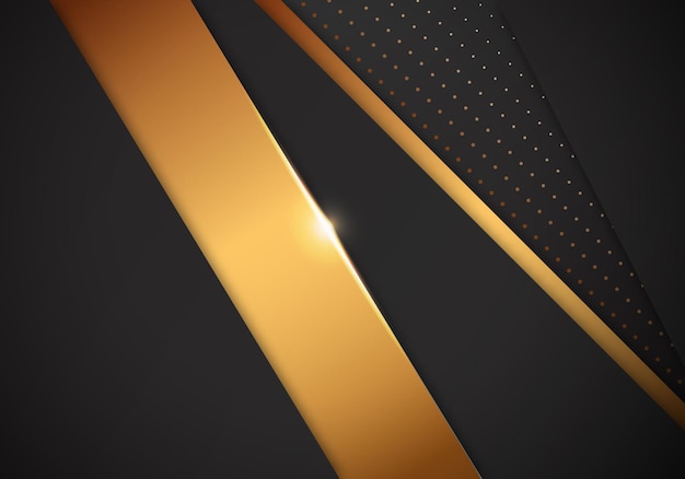 キラキラと金色の線が輝くドットと黒の背景に重なる抽象的な豪華な幾何学的な