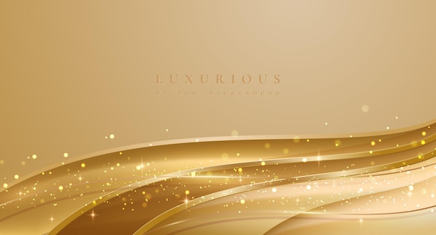 Abstract luxury gold background with golden wave lines and shining dots