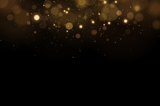 Vector abstract magical flying lights with golden glares bokeh on a black background. christmas light effect.