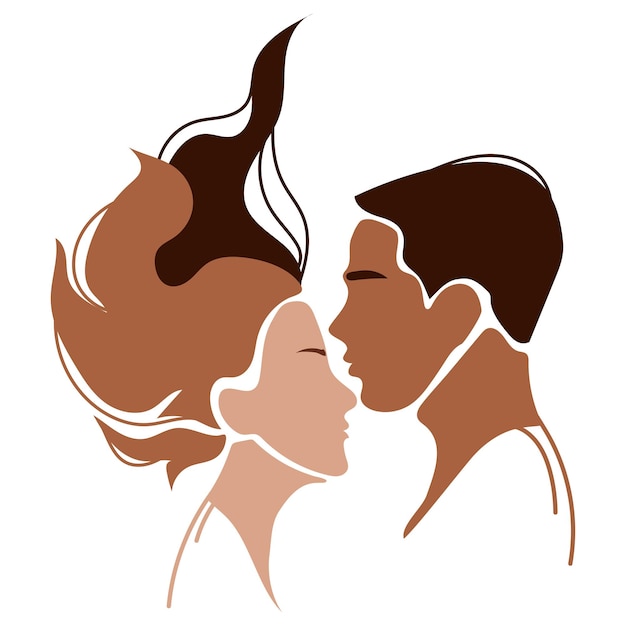 Abstract man and woman profile,couple in love, family minimalist art vector illustration.