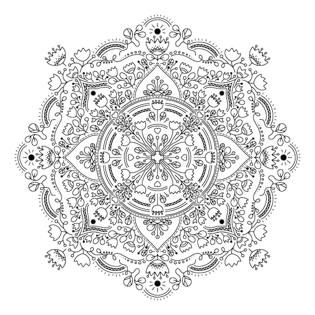 Abstract mandala. black and white pattern for adult coloring book.