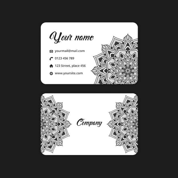 Абстрактная визитная карточка мандалы. роскошные арабески фон. цветочный узор в черно-белом цвете