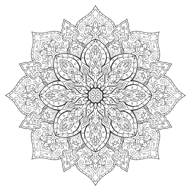 Mandala astratta elemento di design modello indiano illustrazione in bianco e nero