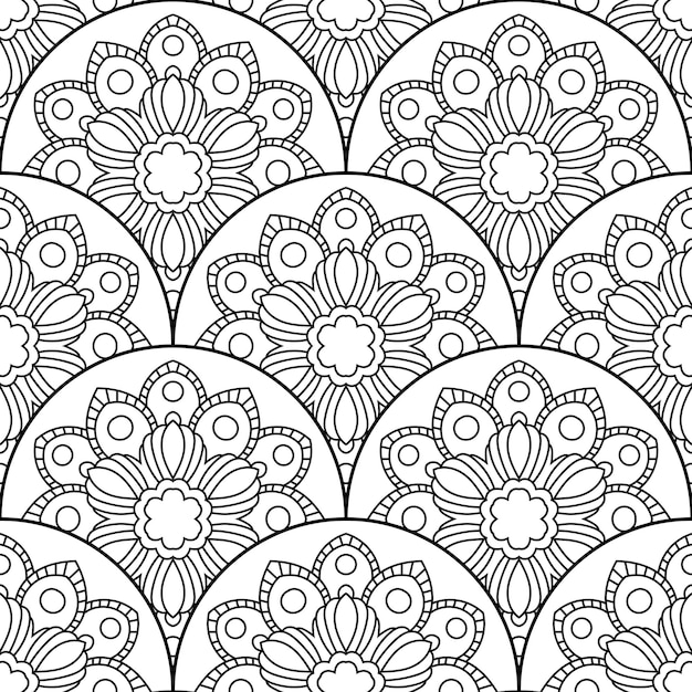 Abstract mandala fish scale seamless pattern. ornamental tile, mosaic background. floral patchwork