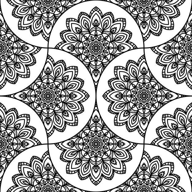 Vector abstract mandala fish scale seamless pattern. ornamental tile, mosaic background. floral patchwork