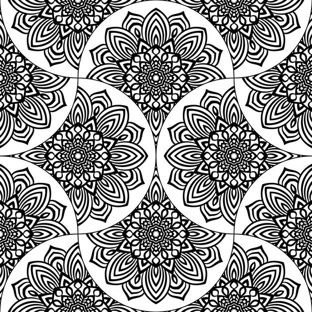 Vector abstract mandala fish scale seamless pattern. ornamental tile, mosaic background. floral patchwork