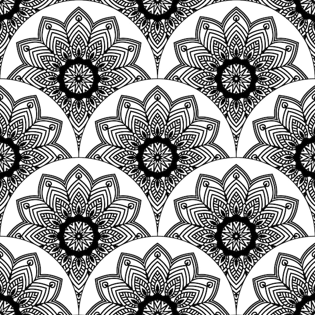 Abstract mandala fish scale seamless pattern. Ornamental tile, mosaic background. Floral patchwork