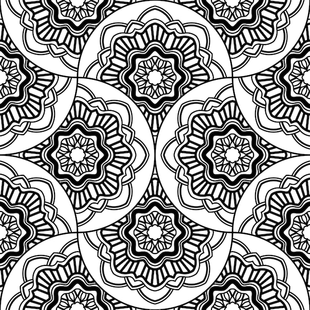 抽象的な曼荼羅の魚の鱗のシームレスなパターン。装飾タイル、モザイクの背景。花のパッチワーク
