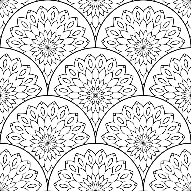 Abstract mandala fish scale seamless pattern. Ornamental tile, mosaic background. Floral patchwork