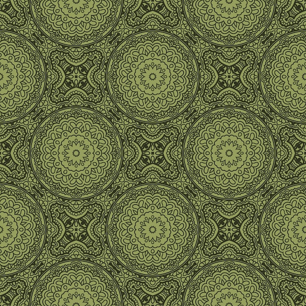 Vector abstract mandala seamless pattern in green background