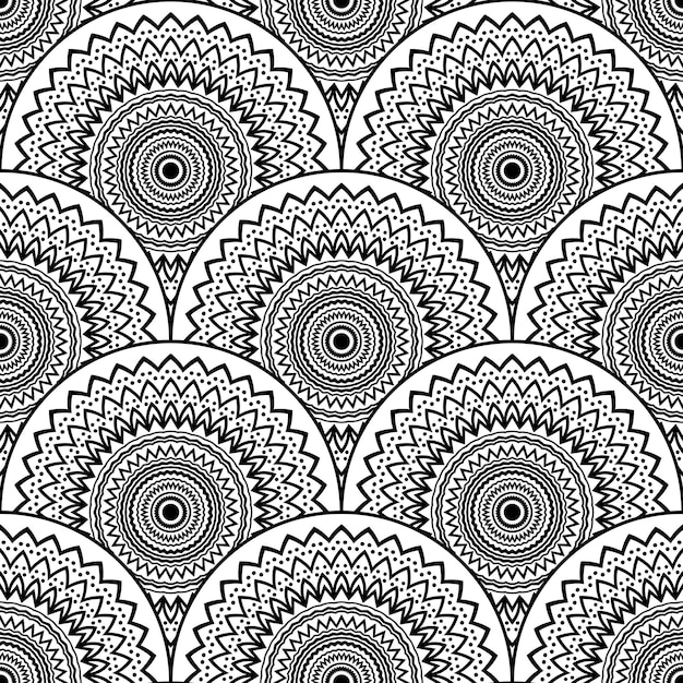 Vector abstract mandala vis schaal naadloos patroon. siertegel, mozaïekachtergrond. bloemen lappendeken