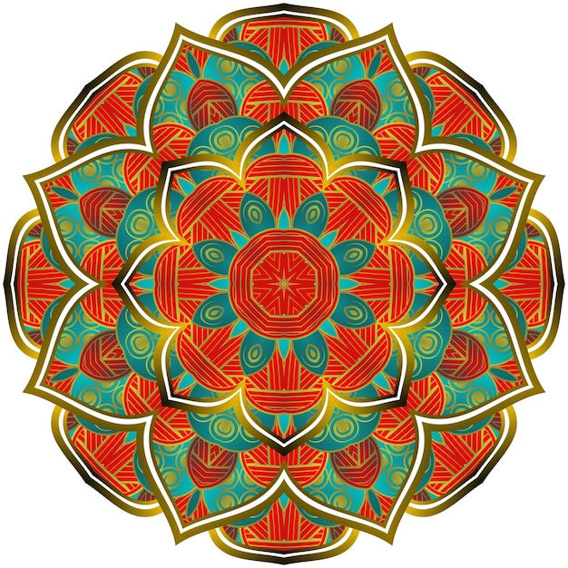 Abstract mandala with beautiful green and red textured gold stripes