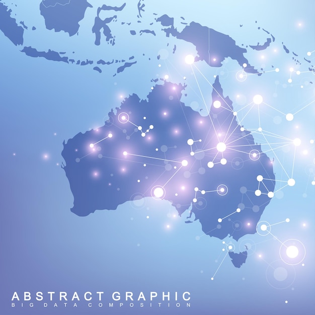 オーストラリアの国のグローバルネットワーク接続の抽象的な地図。