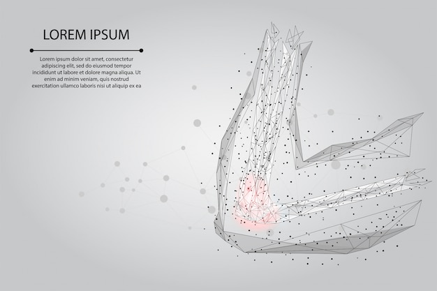 Абстрактная линия месива и соединение человека руки poin. низкая поли дизайн локоть лечение боли векторная иллюстрация
