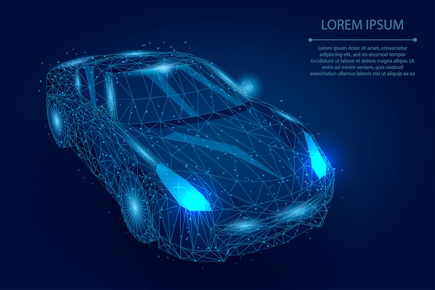 Абстрактная линия месива и автомобиль точки. полигональный низкополигональный автомобиль