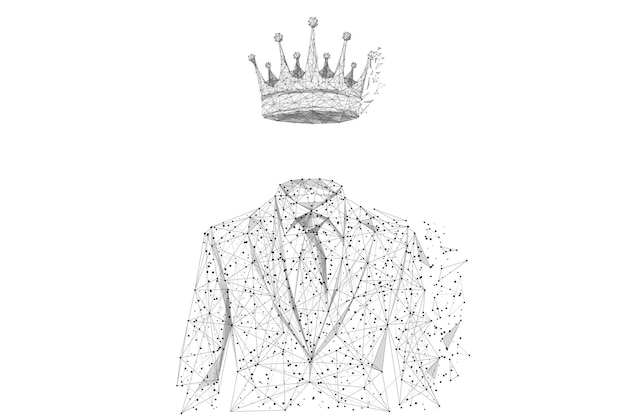 王冠とスーツの抽象的なマッシュラインとポイントビジネスマン
