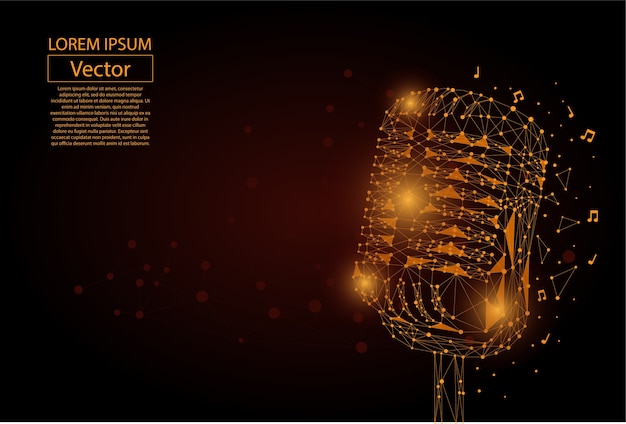 Vector abstract mash line and point image of a microphone.