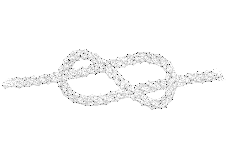 Vector abstract mash line and point knot on background with an inscription starry sky or space art