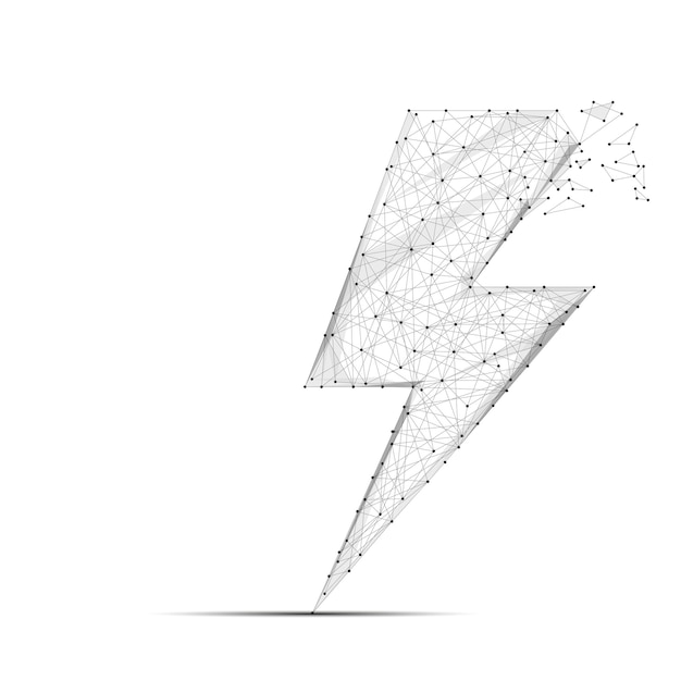 Vector abstract mash line and point lightning energy icon on white background with an inscription